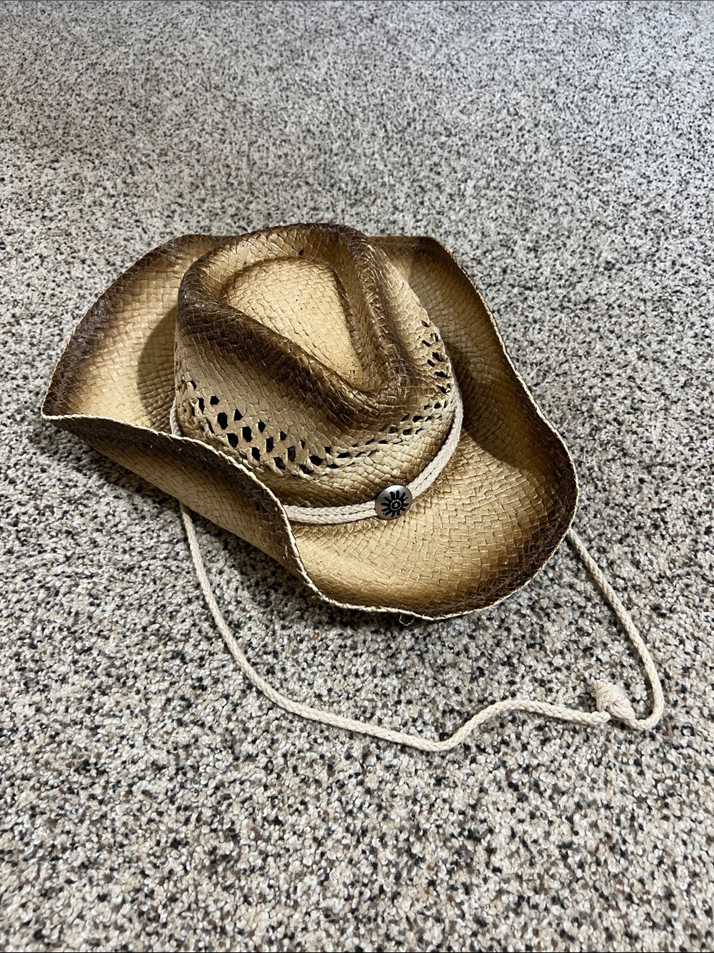Straw Cowboy Hat with Chin Cord - Tan